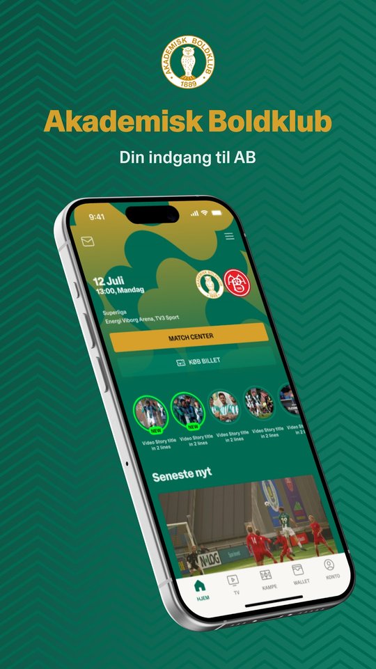 MyAB-appens forside med kommende kamp og nyheder